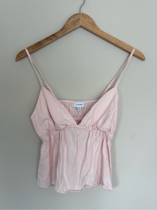 La Hearts Tops - La Hearts Soft Blush Linen Pink Elastic Waist Cami